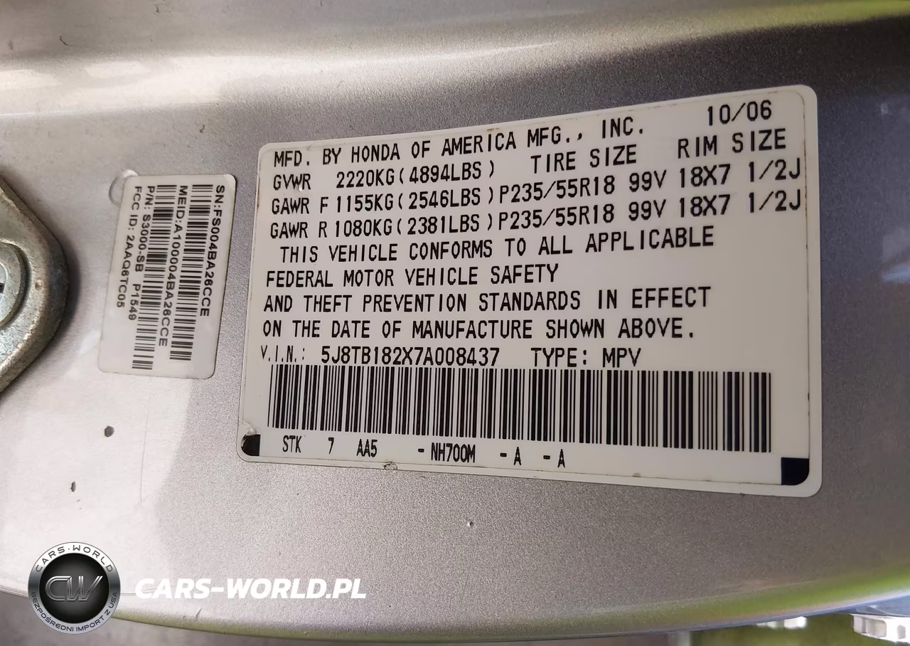 2007 Acura Rdx VIN:5J8TB182X7A008437 - 9