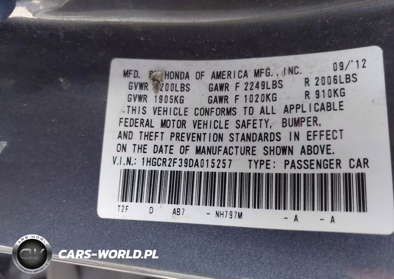2013 Honda Accord Lx VIN:1HGCR2F39DA015257 - 9