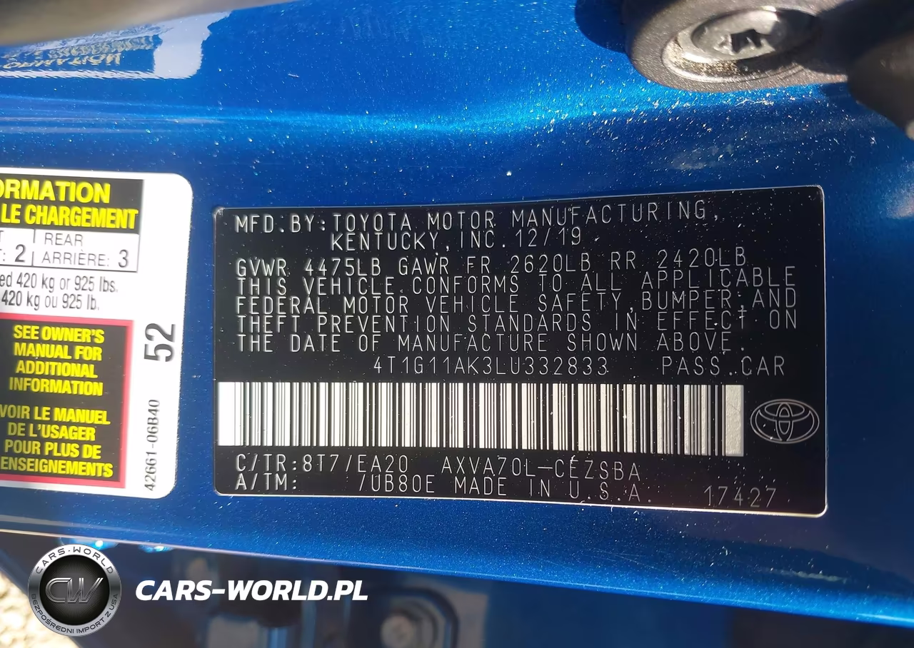 2020 Toyota Camry Se VIN:4T1G11AK3LU332833 - 9