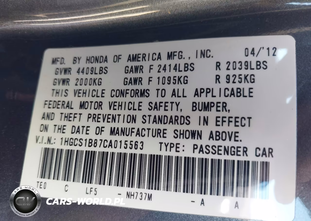 2012 Honda Accord 2.4 Ex-L VIN:1HGCS1B87CA015563 - 9