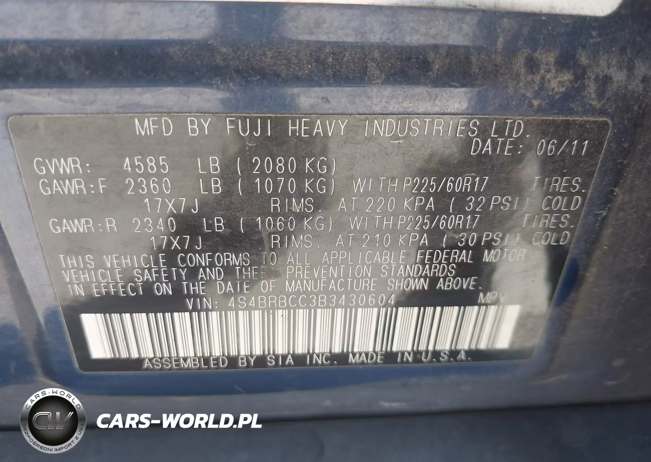 2011 Subaru Outback 2.5I Premium VIN:4S4BRBCC3B3430604 - 9