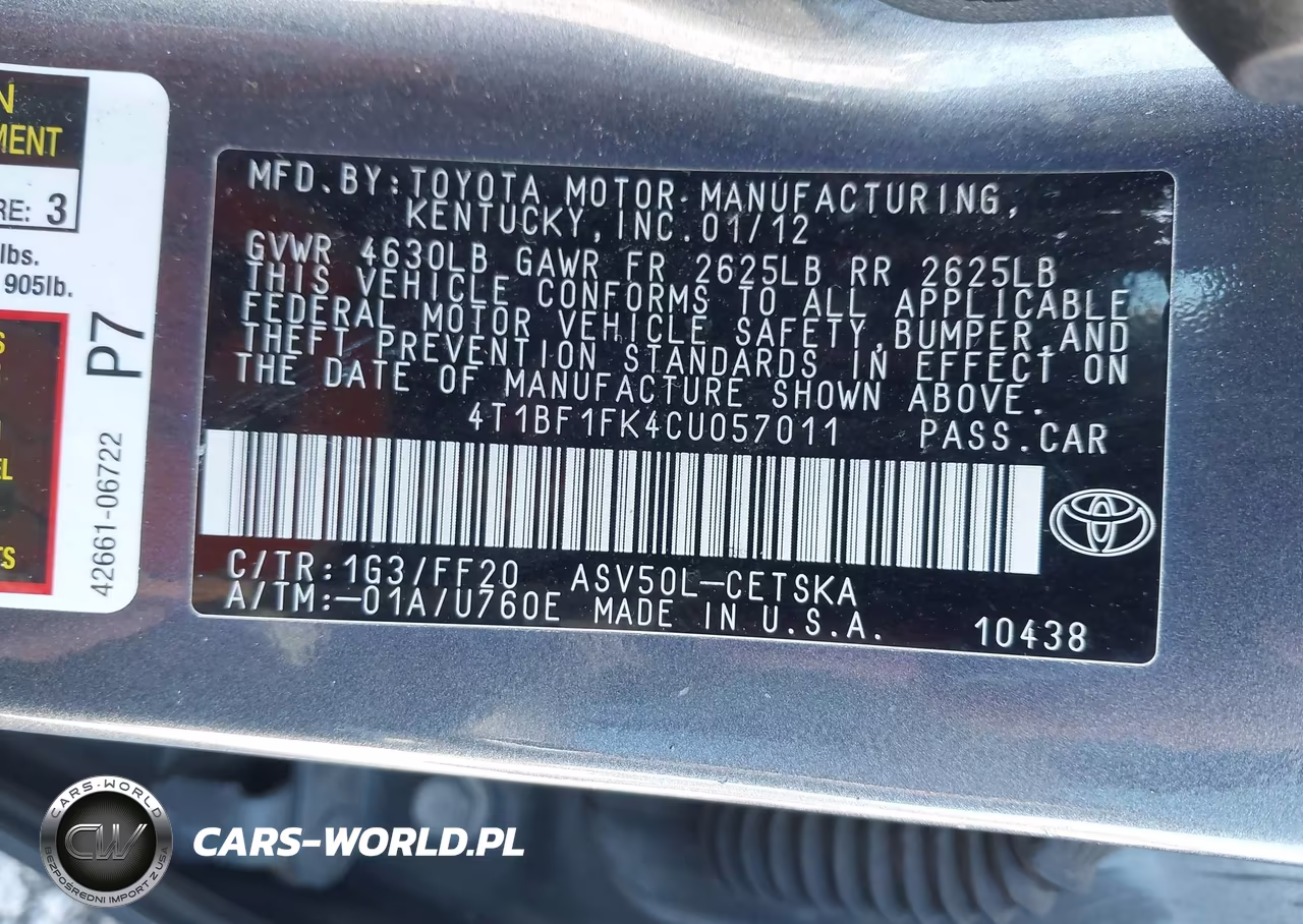 2012 Toyota Camry Se VIN:4T1BF1FK4CU057011 - 9