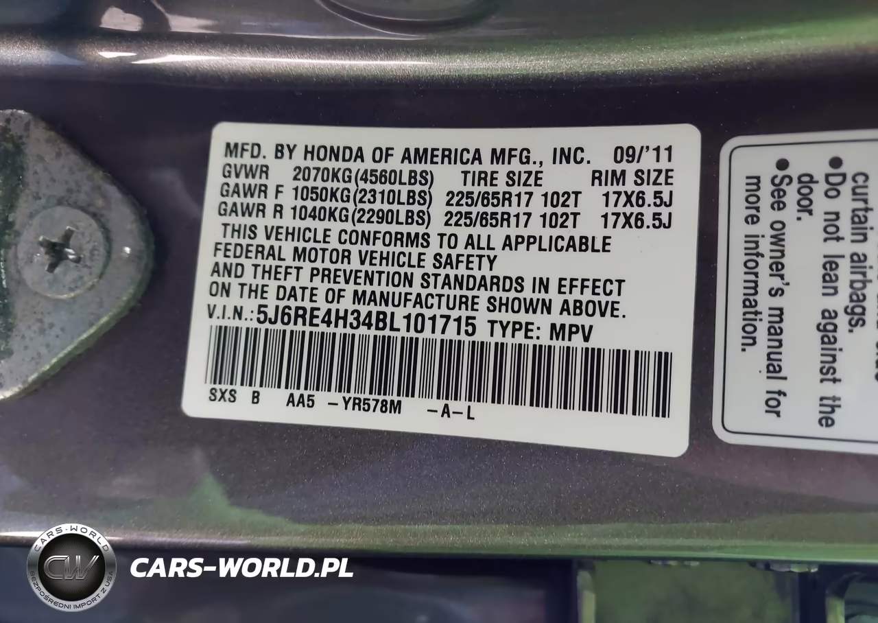 2011 Honda Cr-V Lx VIN:5J6RE4H34BL101715 - 9
