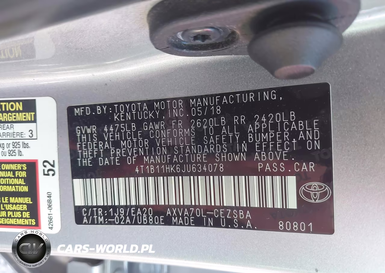 2018 Toyota Camry Se VIN:4T1B11HK6JU634078 - 9