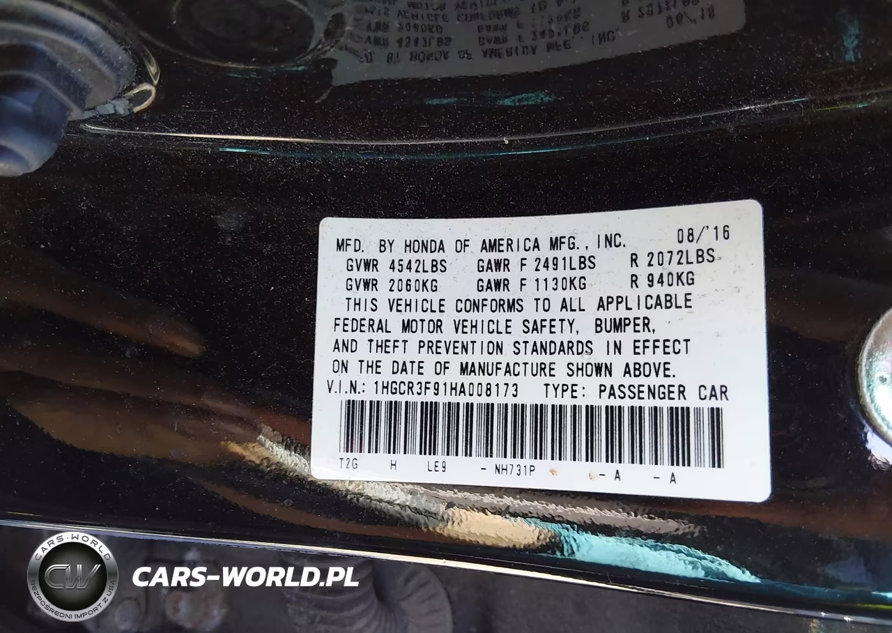 2017 Honda Accord Touring V6 VIN:1HGCR3F91HA008173 - 9