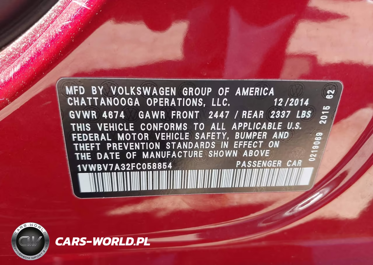 2015 Volkswagen Passat 2.0L Tdi Se VIN:1VWBV7A32FC058854 - 9