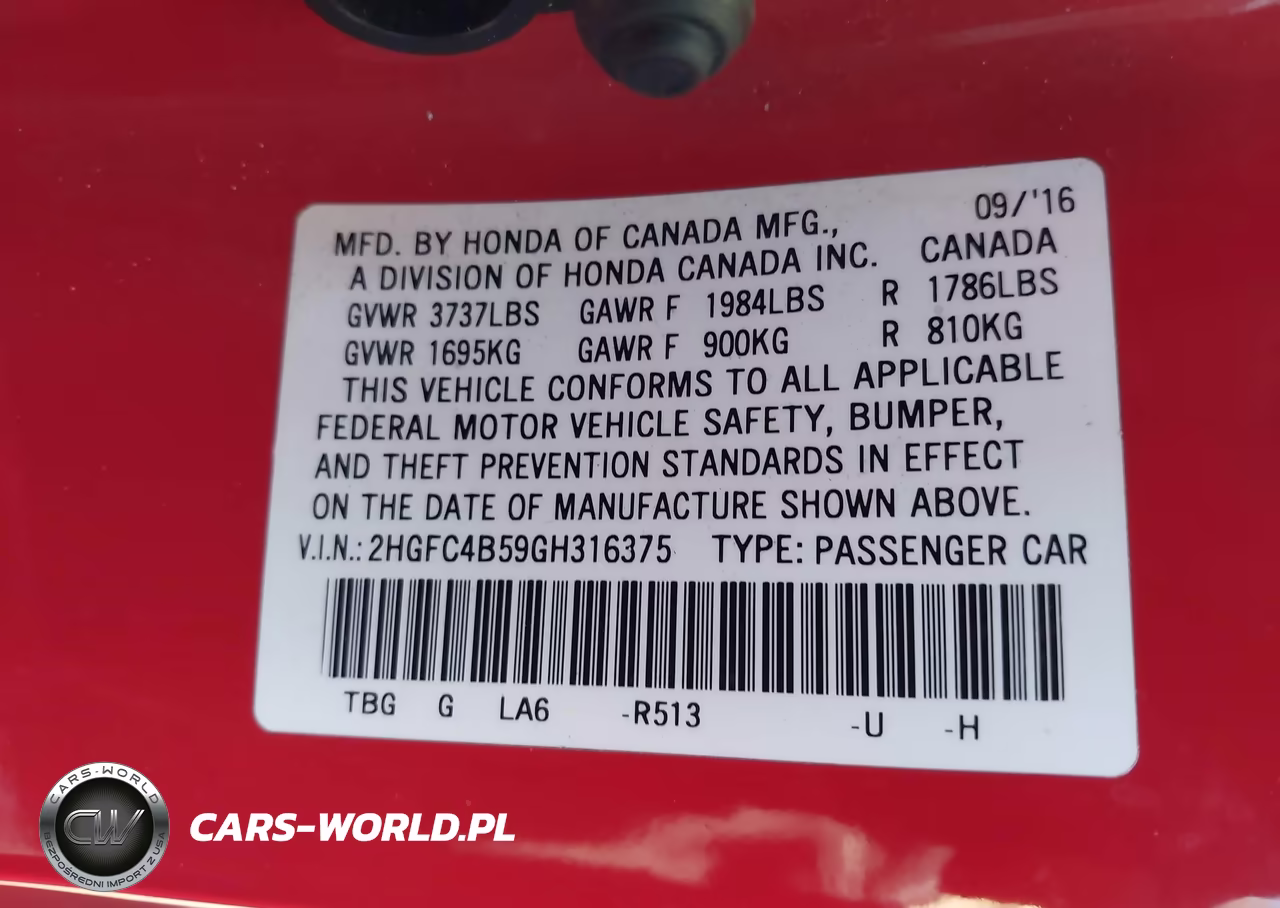 2016 Honda Civic Lx VIN:2HGFC4B59GH316375 - 9