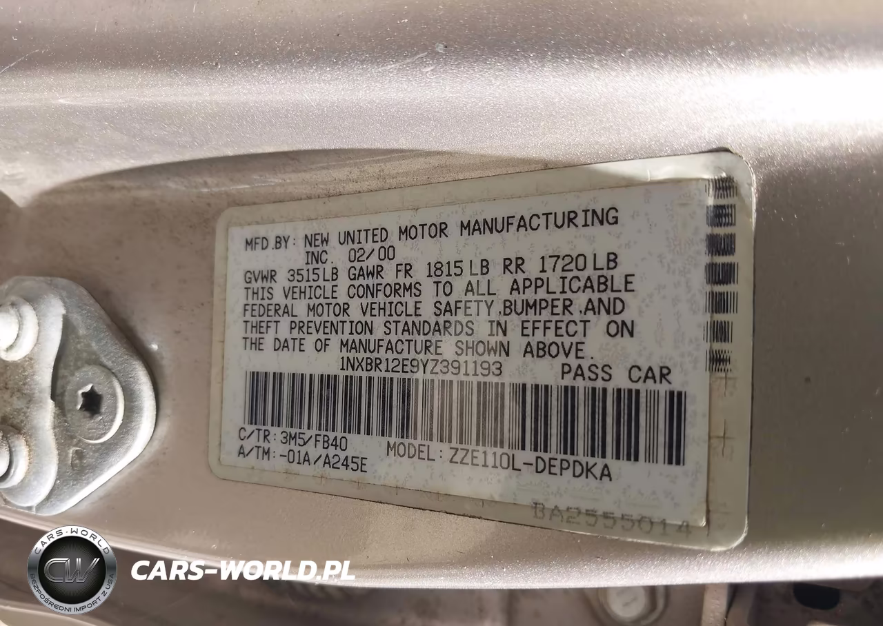 2000 Toyota Corolla Ce VIN:1NXBR12E9YZ391193 - 9
