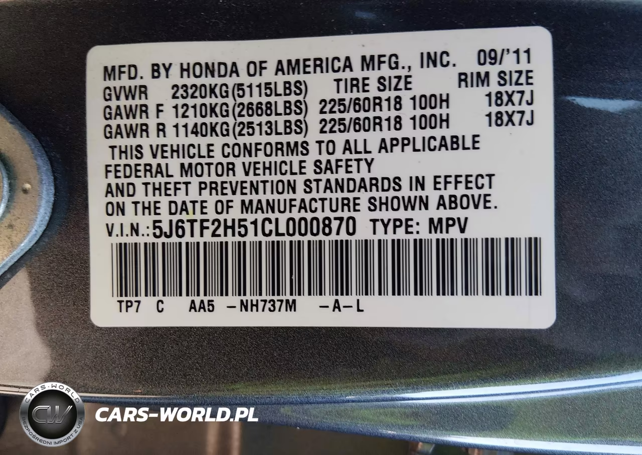 2012 Honda Crosstour Ex-L VIN:5J6TF2H51CL000870 - 9