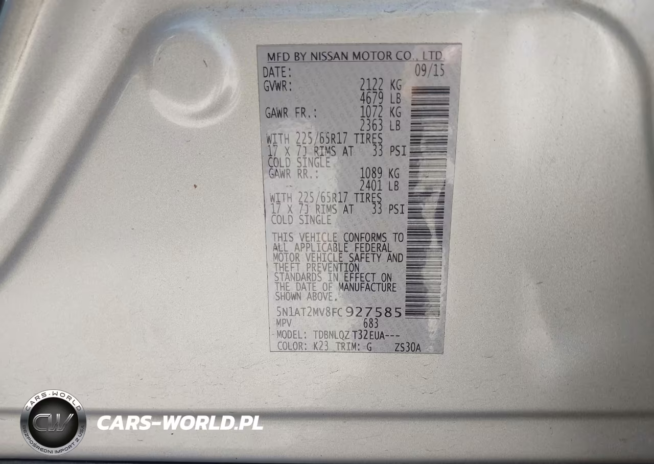 2015 Nissan Rogue Sv VIN:5N1AT2MV8FC927585 - 9