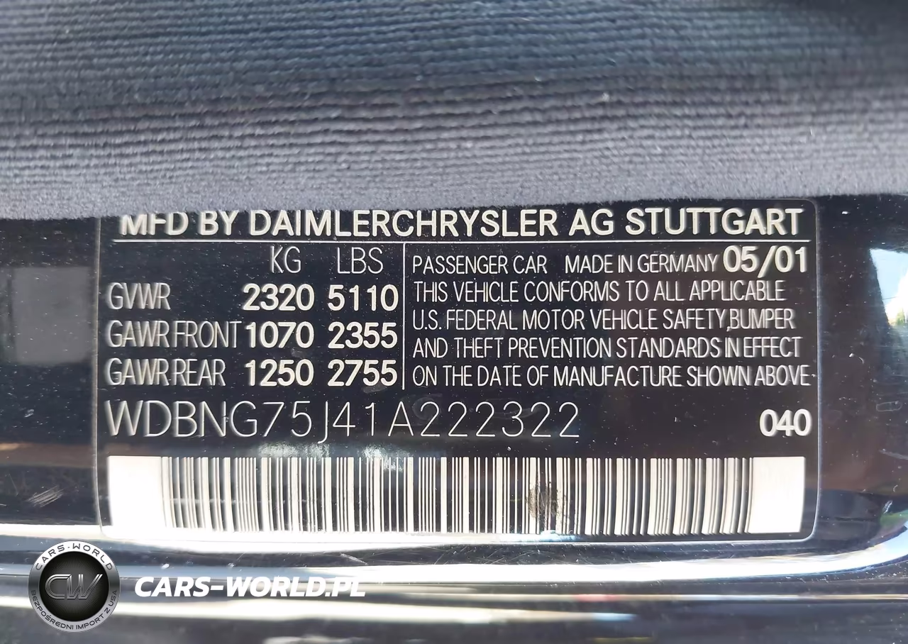 2001 Mercedes-Benz S 500 VIN:WDBNG75J41A222322 - 9