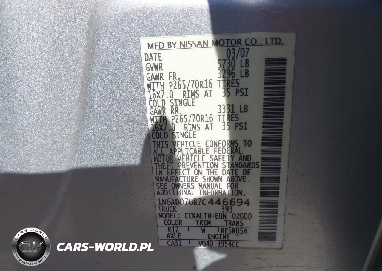 2007 Nissan Frontier Se VIN:1N6AD07U87C446694 - 9