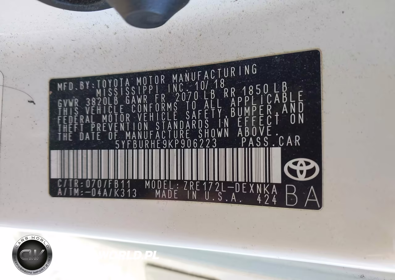 2019 Toyota Corolla Le VIN:5YFBURHE9KP906223 - 9