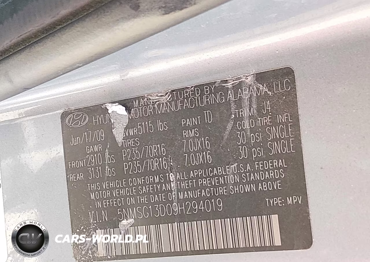 2009 Hyundai Santa Fe Gls VIN:5NMSG13D09H294019 - 9