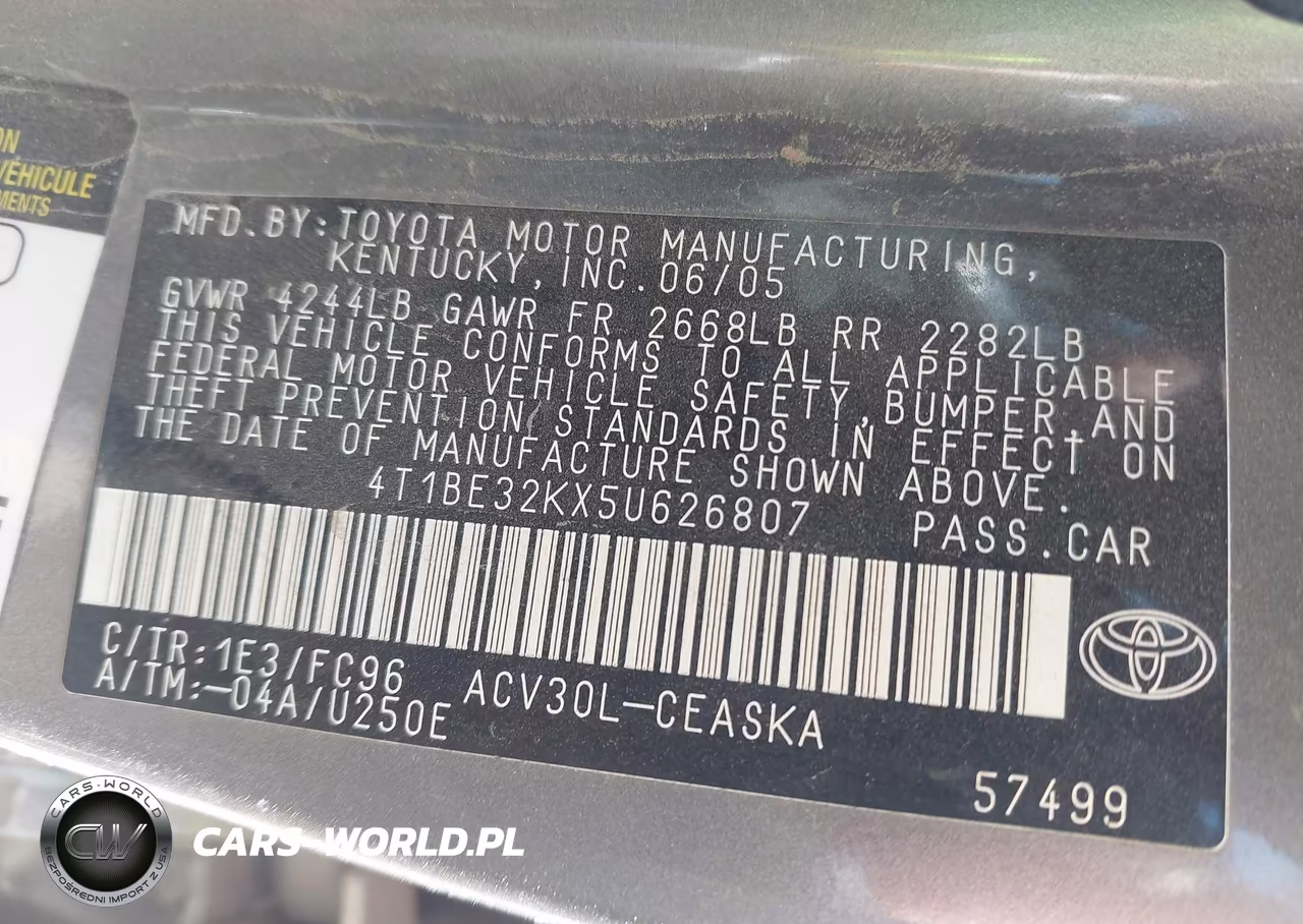 2005 Toyota Camry Se VIN:4T1BE32KX5U626807 - 9