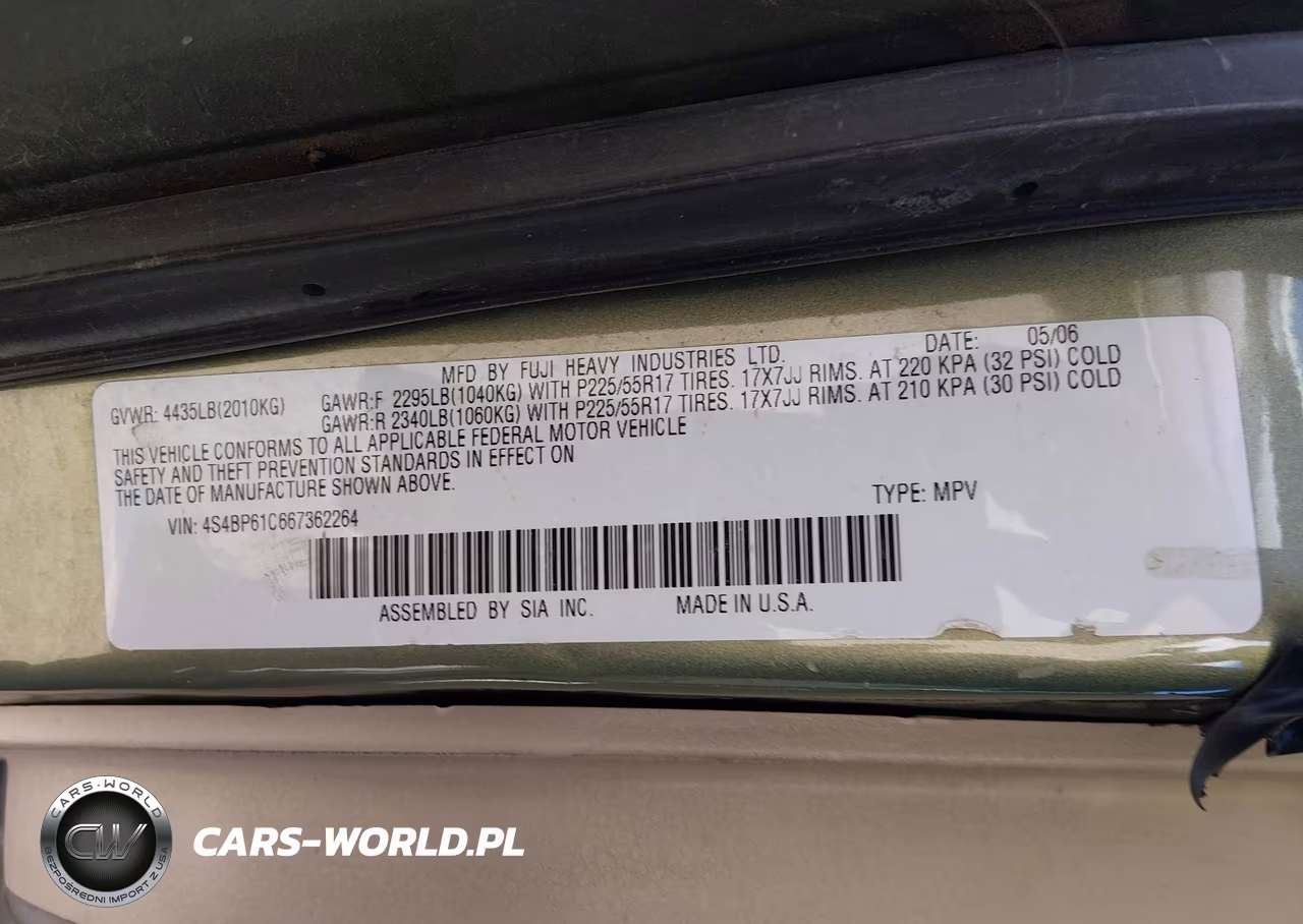 2006 Subaru Outback 2.5I VIN:4S4BP61C667362264 - 9