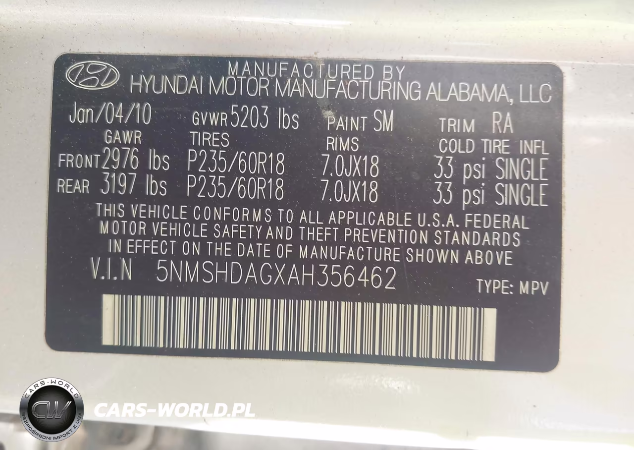 2010 Hyundai Santa Fe Se VIN:5NMSHDAGXAH356462 - 9