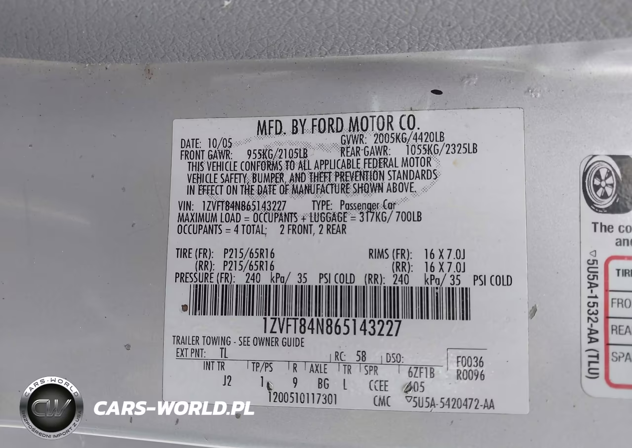 2006 Ford Mustang V6 VIN:1ZVFT84N865143227 - 9