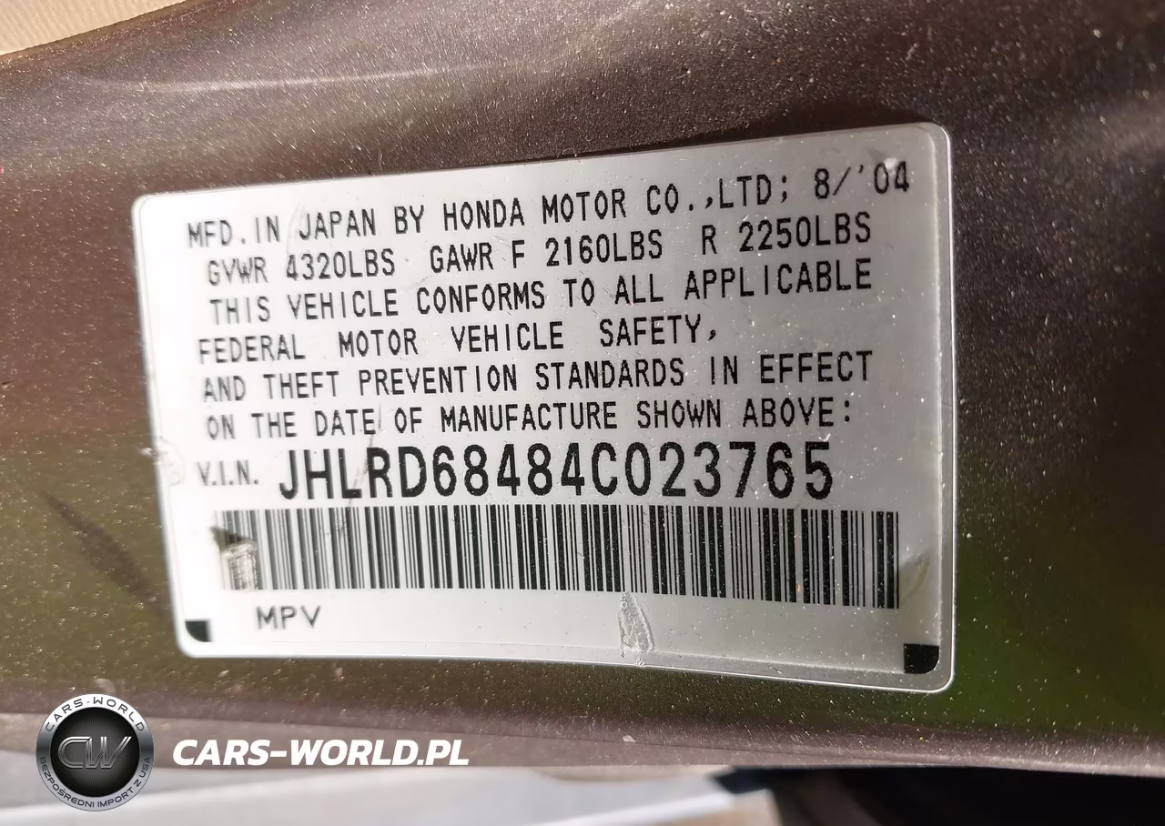 2004 Honda Cr-V Lx VIN:JHLRD68484C023765 - 9