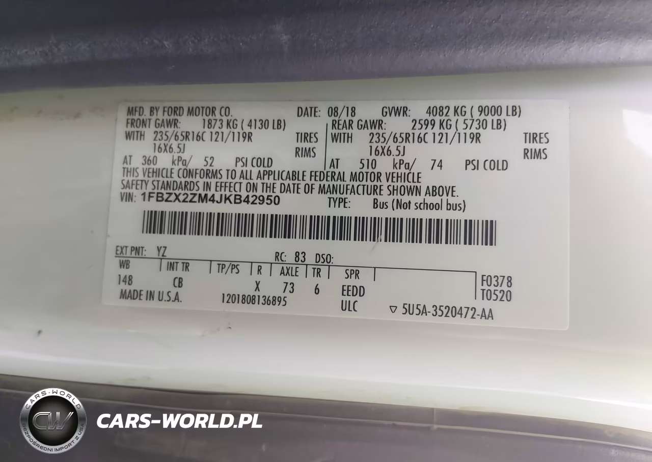 2018 Ford Transit-350 Xl VIN:1FBZX2ZM4JKB42950 - 9