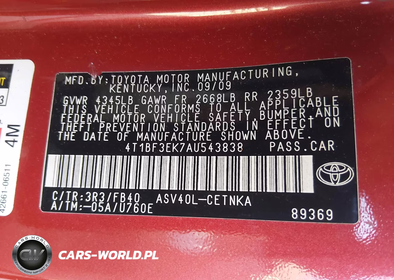 2010 Toyota Camry Le VIN:4T1BF3EK7AU543838 - 9