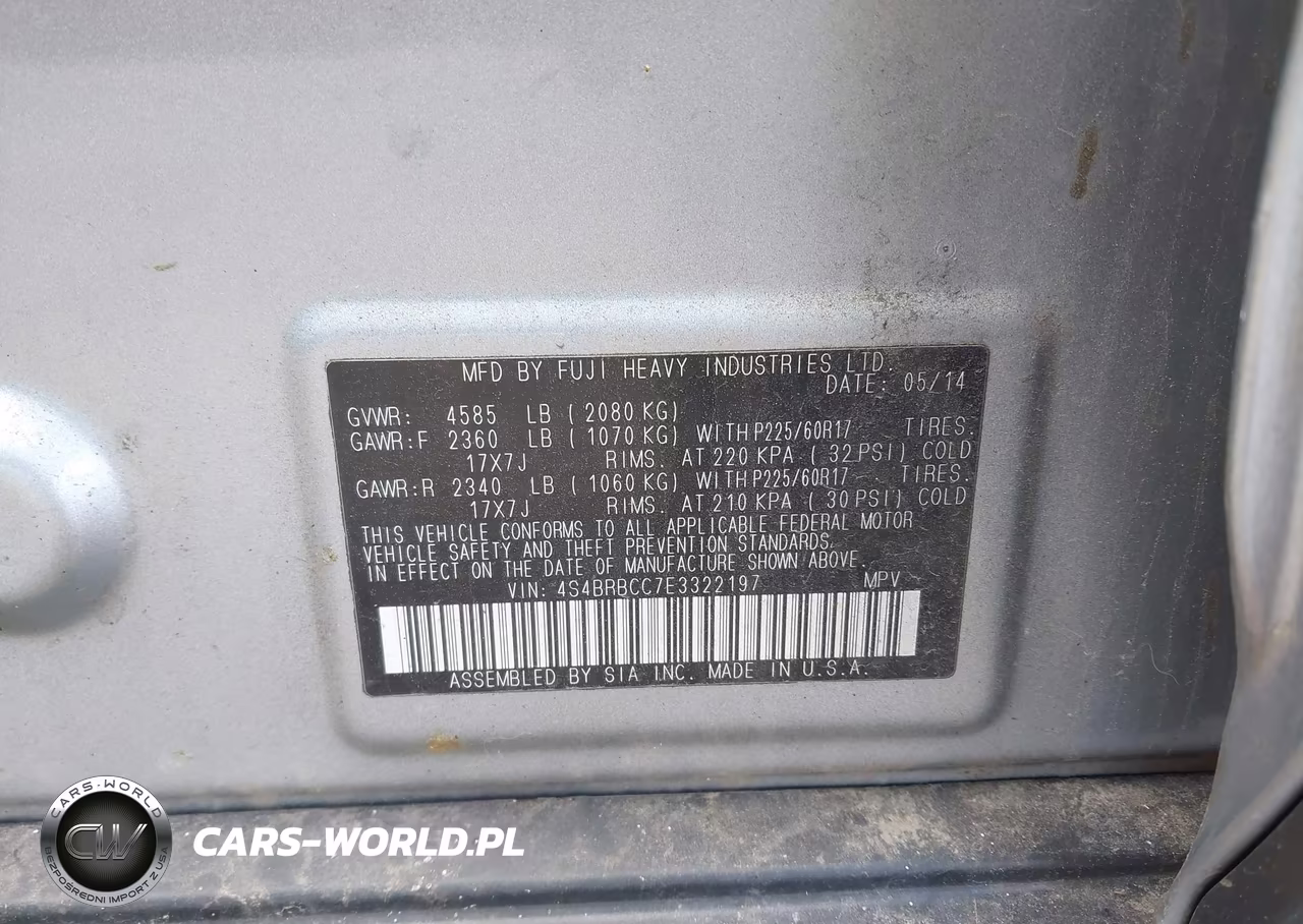 2014 Subaru Outback 2.5I Premium VIN:4S4BRBCC7E3322197 - 9
