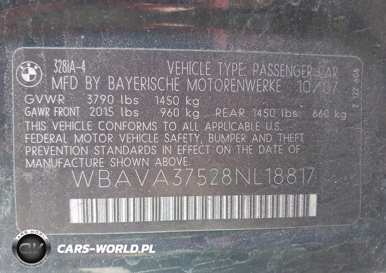 2008 BMW 328I VIN:WBAVA37528NL18817 - 9