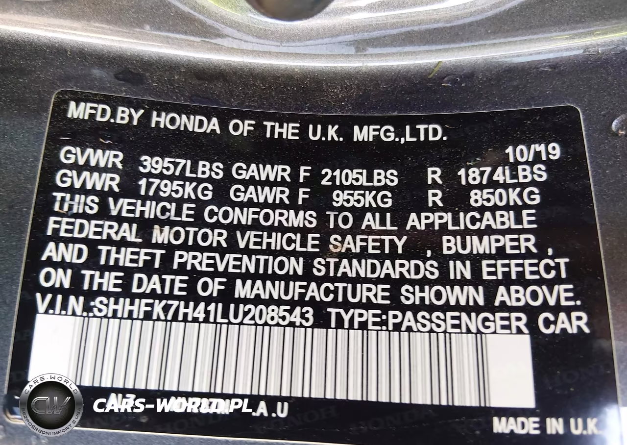 2020 Honda Civic Sport VIN:SHHFK7H41LU208543 - 9
