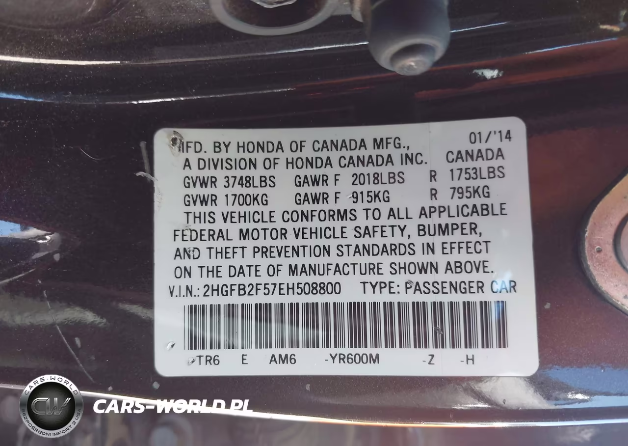 2014 Honda Civic Lx VIN:2HGFB2F57EH508800 - 9