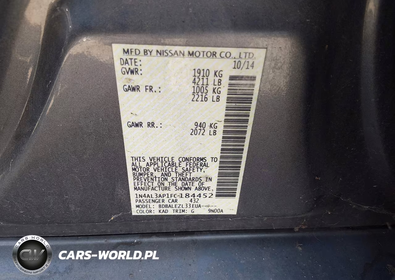 2015 Nissan Altima 2.5-2.5 S-2.5 Sl-2.5 Sv VIN:1N4AL3AP1FC184452 - 9