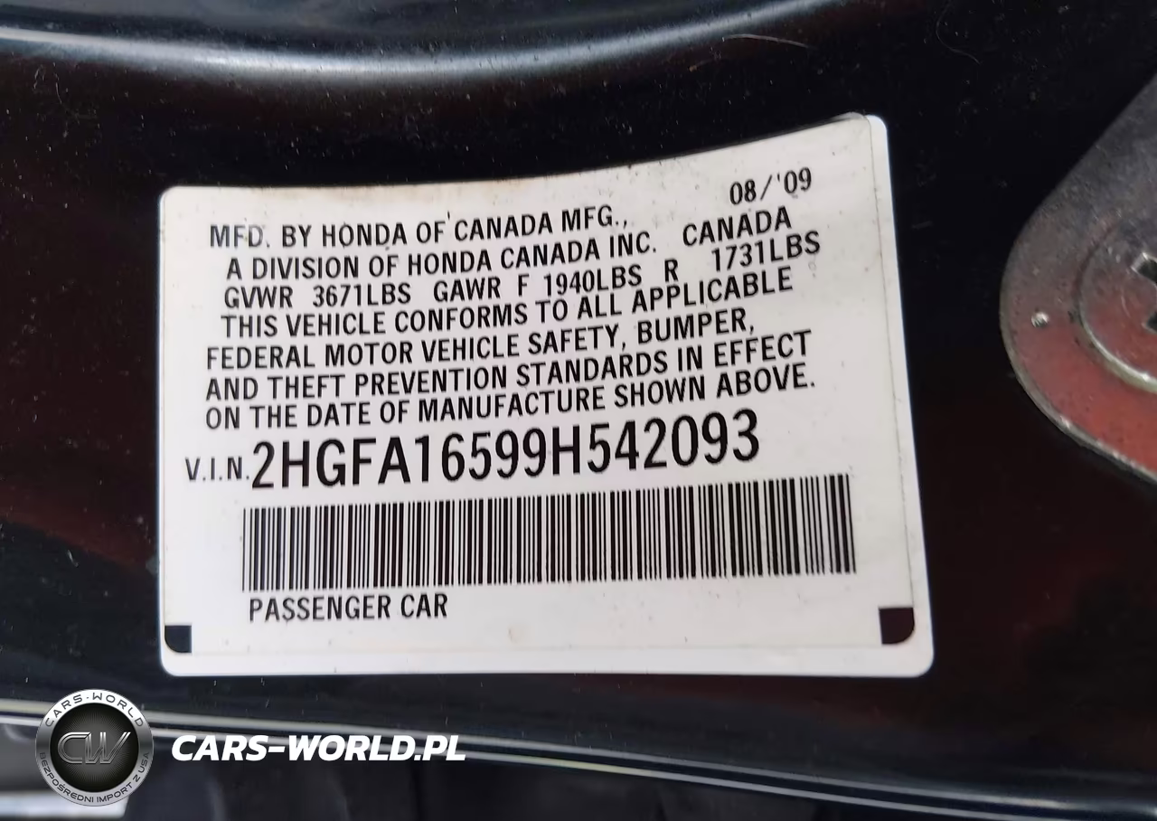 2009 Honda Civic Lx VIN:2HGFA16599H542093 - 9