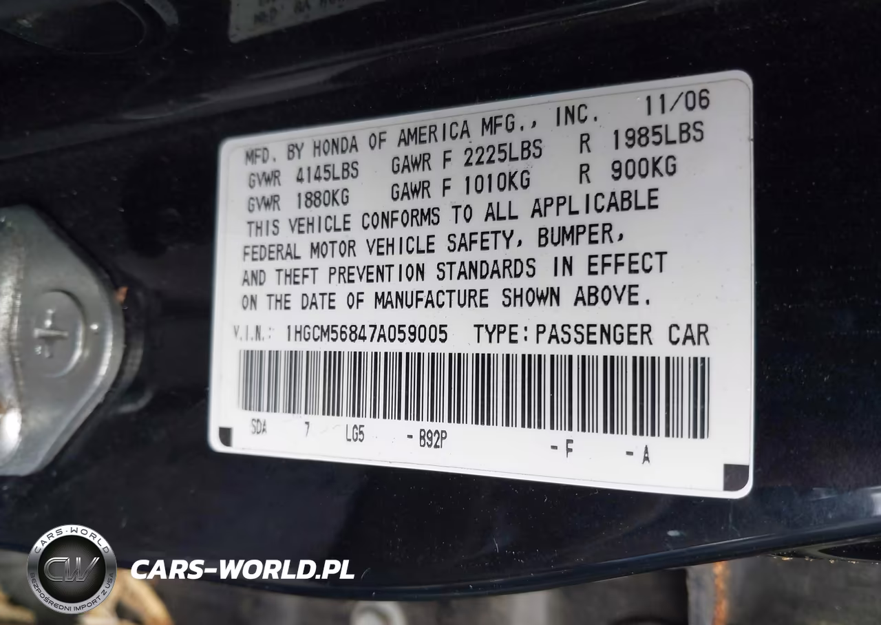 2007 Honda Accord 2.4 Ex VIN:1HGCM56847A059005 - 9