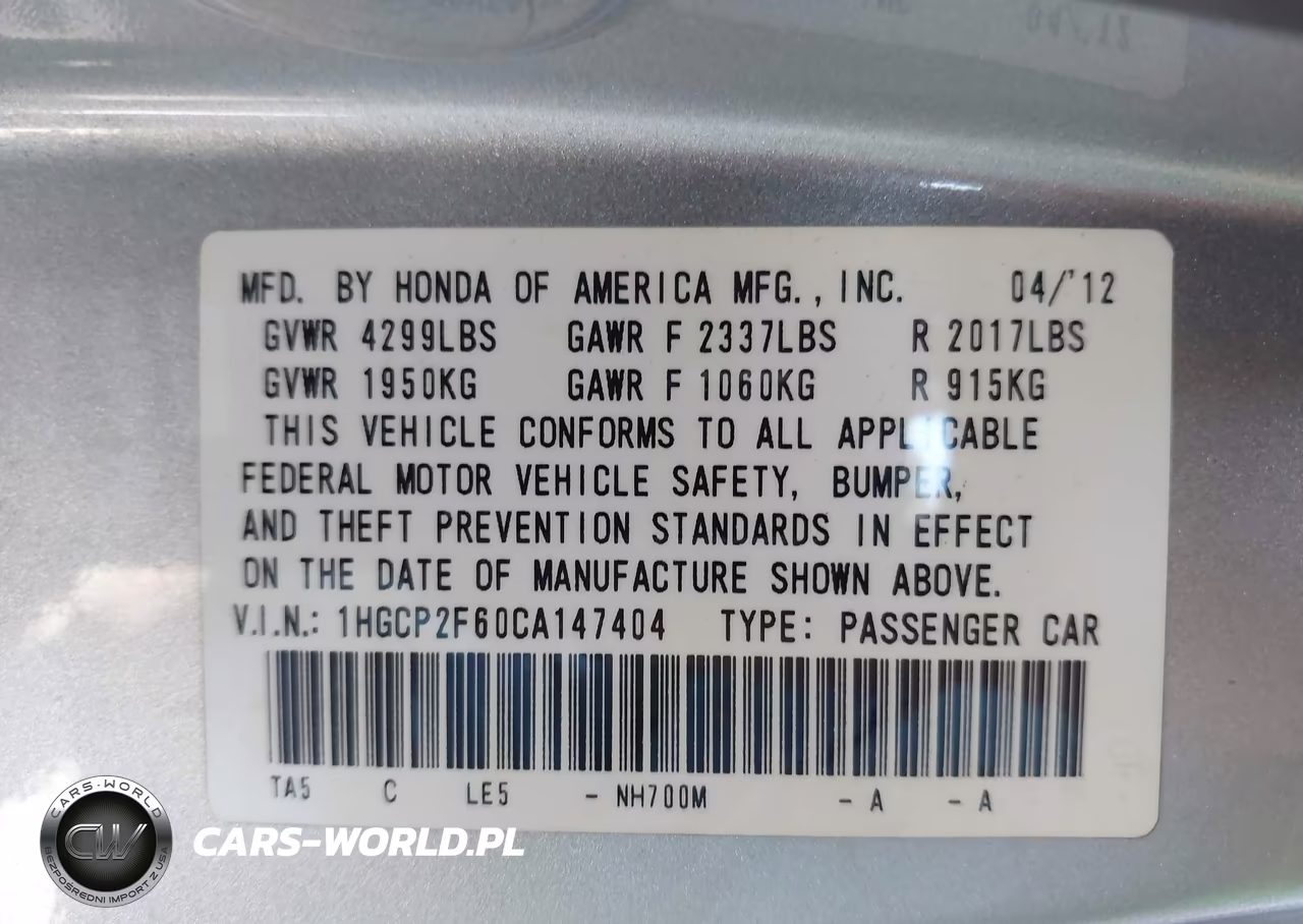 2012 Honda Accord 2.4 Se VIN:1HGCP2F60CA147404 - 9