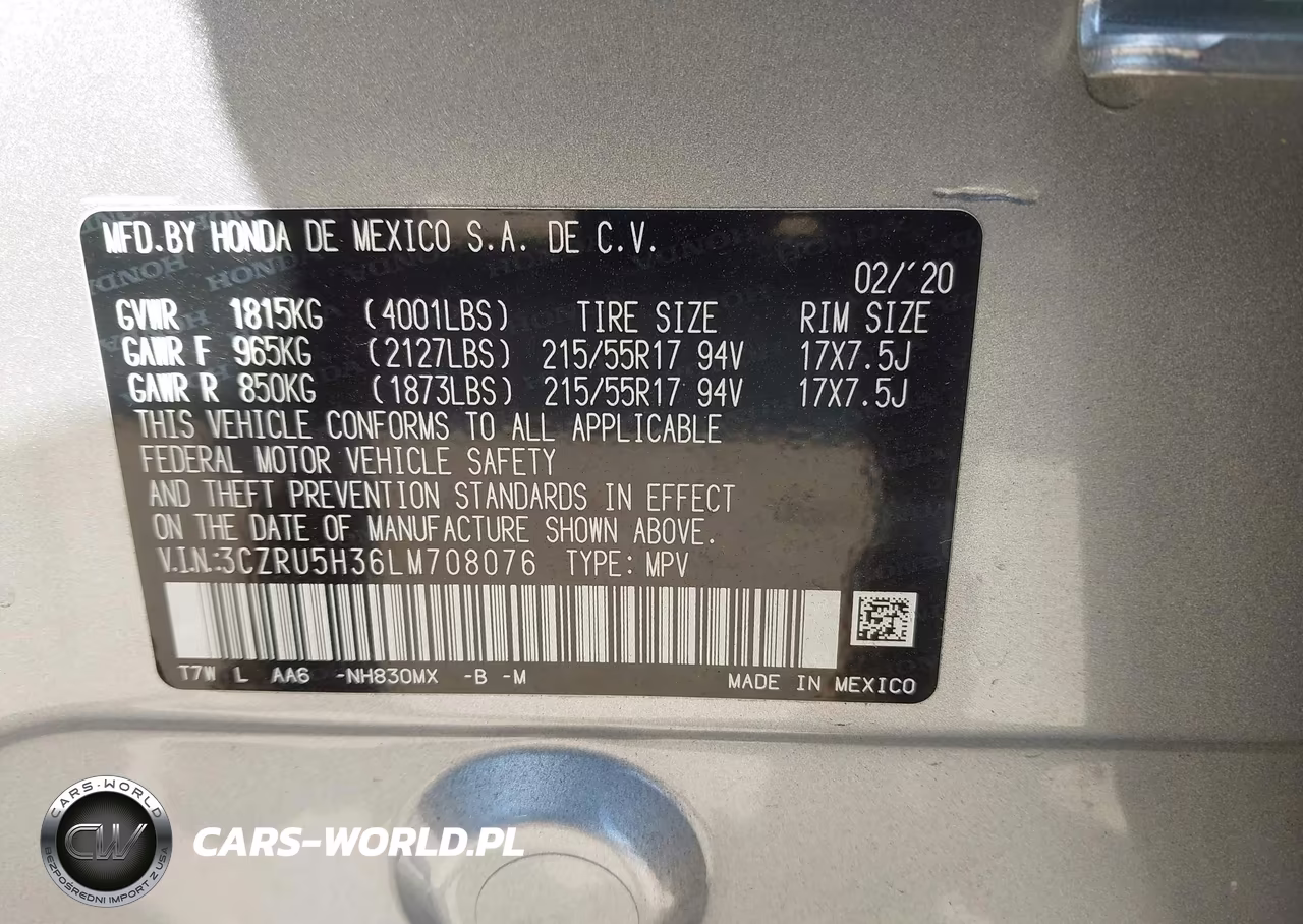 2020 Honda Hr-V 2Wd Lx VIN:3CZRU5H36LM708076 - 9