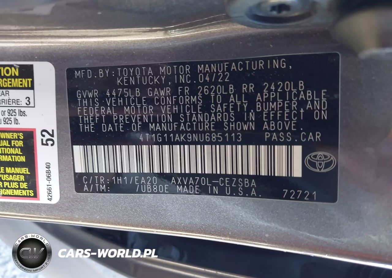 2022 Toyota Camry Se VIN:4T1G11AK9NU685113 - 9