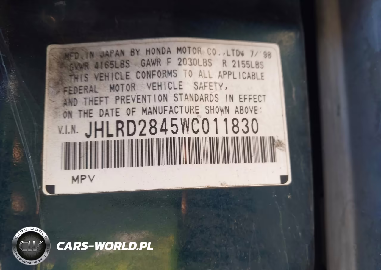 1998 Honda Cr-V Lx VIN:JHLRD2845WC011830 - 9