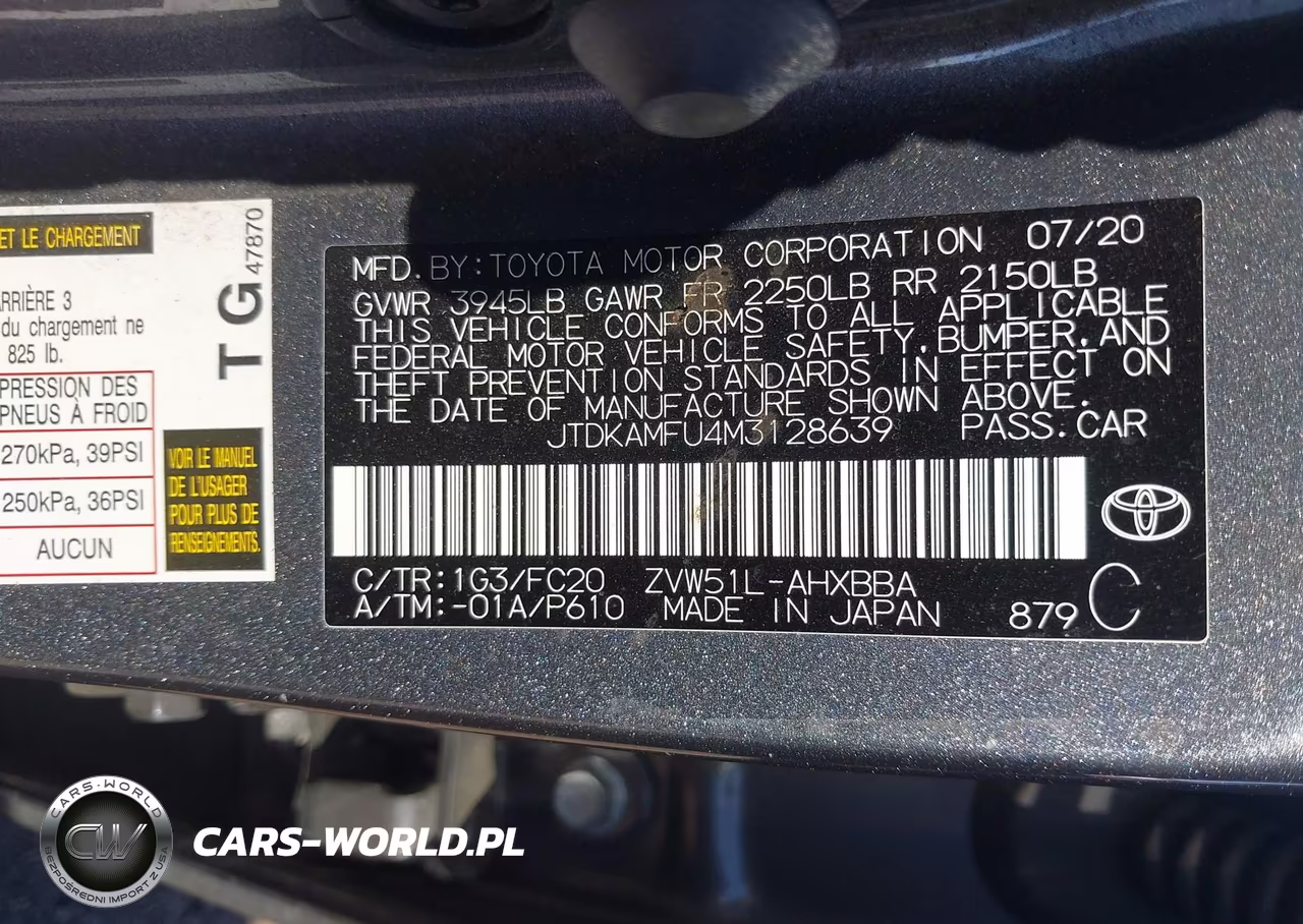 2021 Toyota Prius L Eco VIN:JTDKAMFU4M3128639 - 9