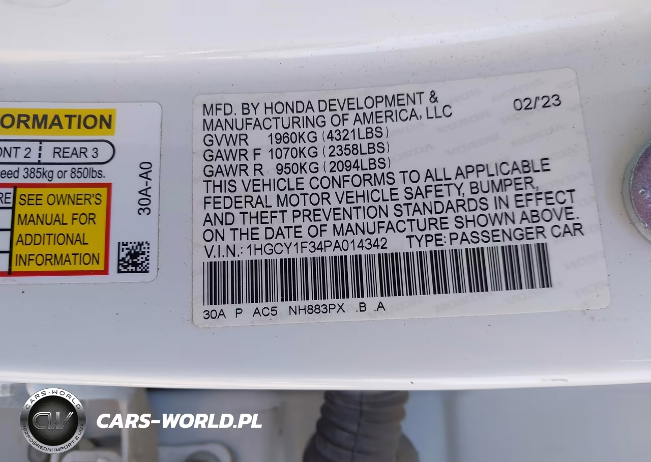 2023 Honda Accord Ex VIN:1HGCY1F34PA014342 - 9