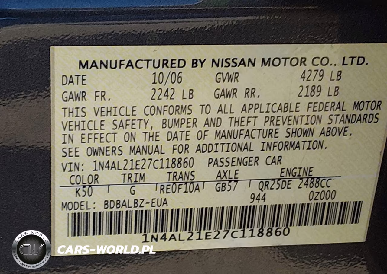 2007 Nissan Altima 2.5 S VIN:1N4AL21E27C118860 - 9