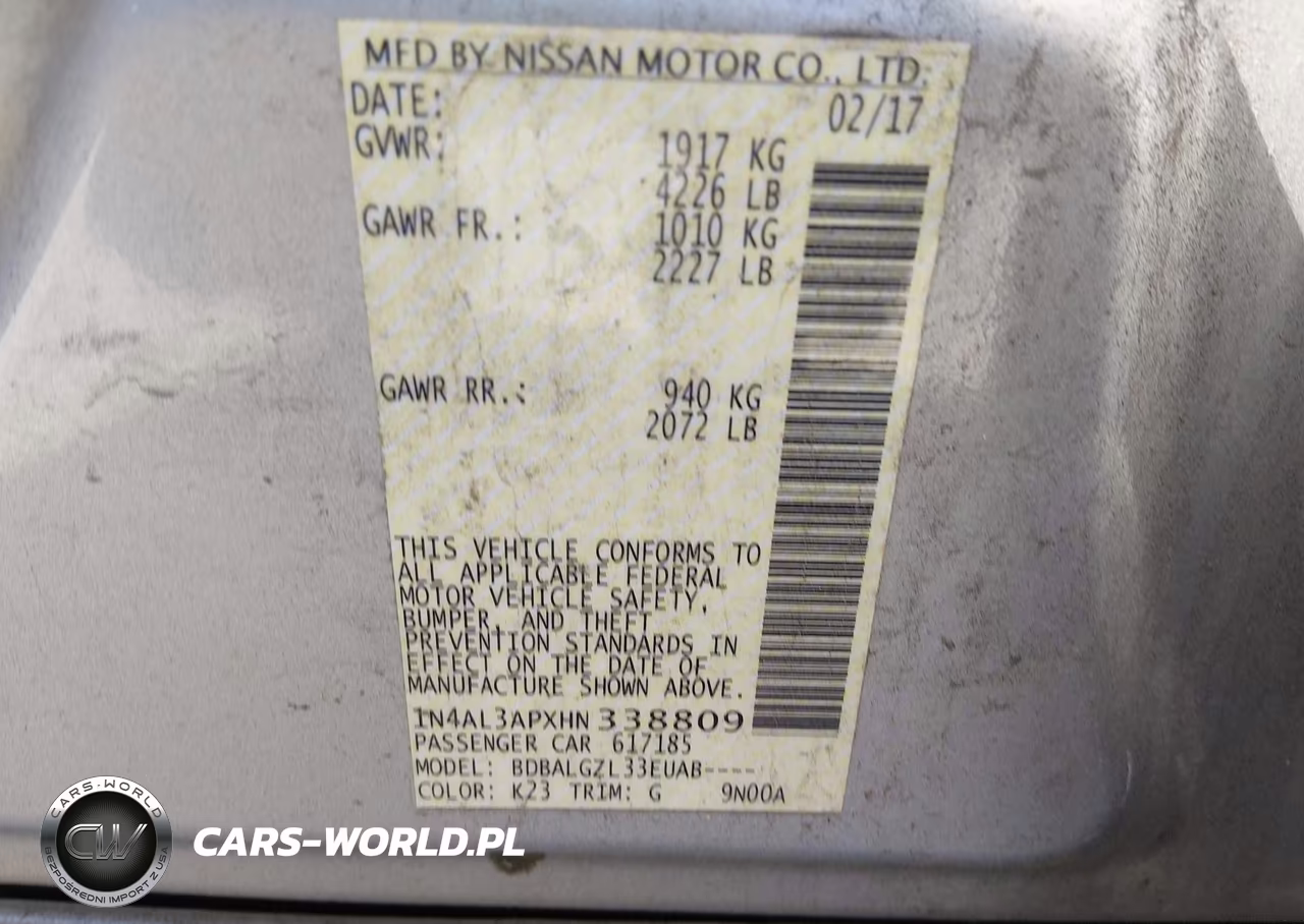 2017 Nissan Altima 2.5 S VIN:1N4AL3APXHN338809 - 9