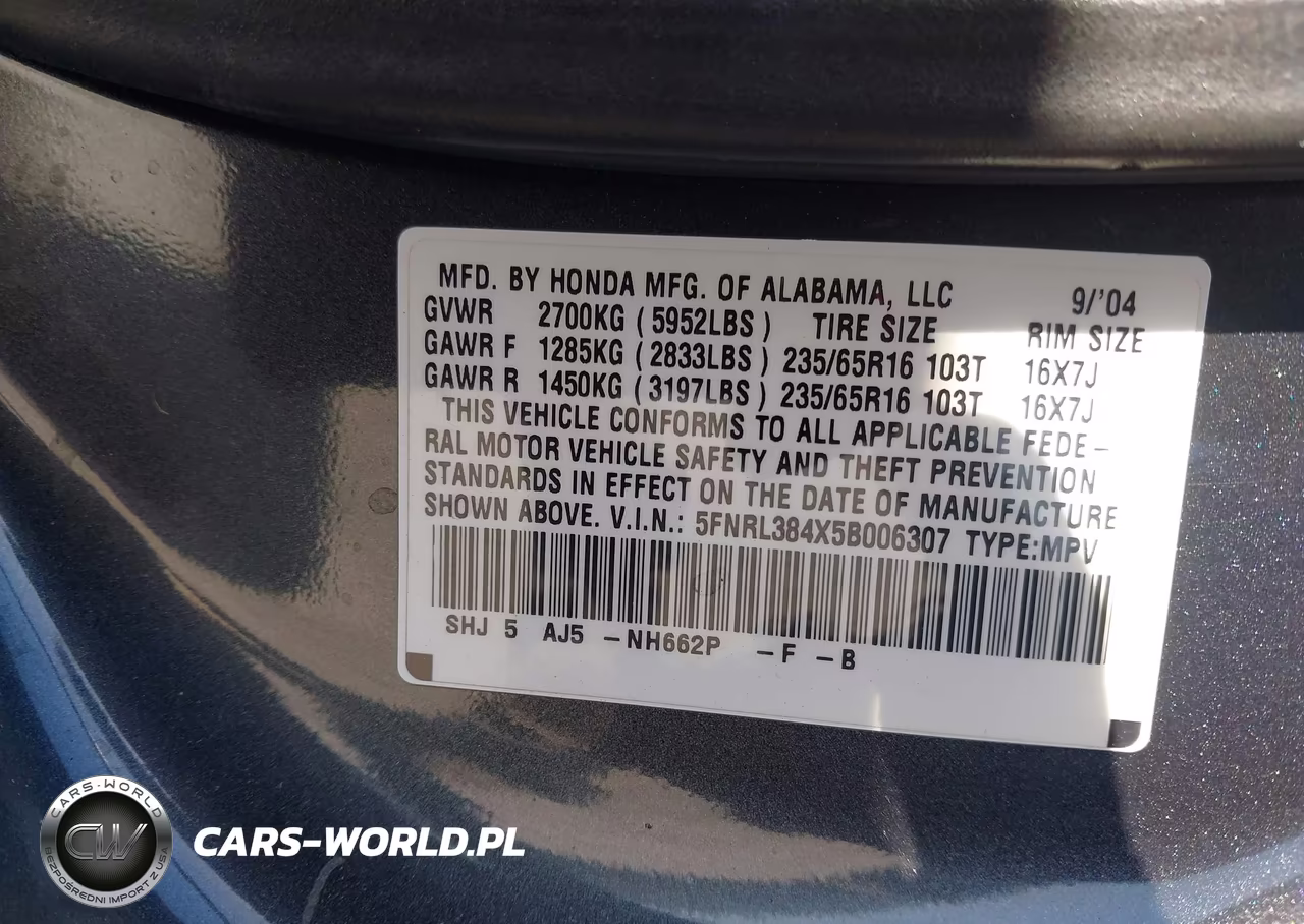 2005 Honda Odyssey Ex VIN:5FNRL384X5B006307 - 9