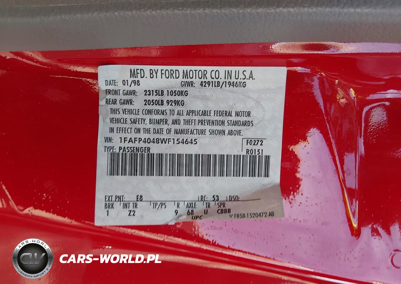 1998 Ford Mustang VIN:1FAFP4048WF154645 - 9