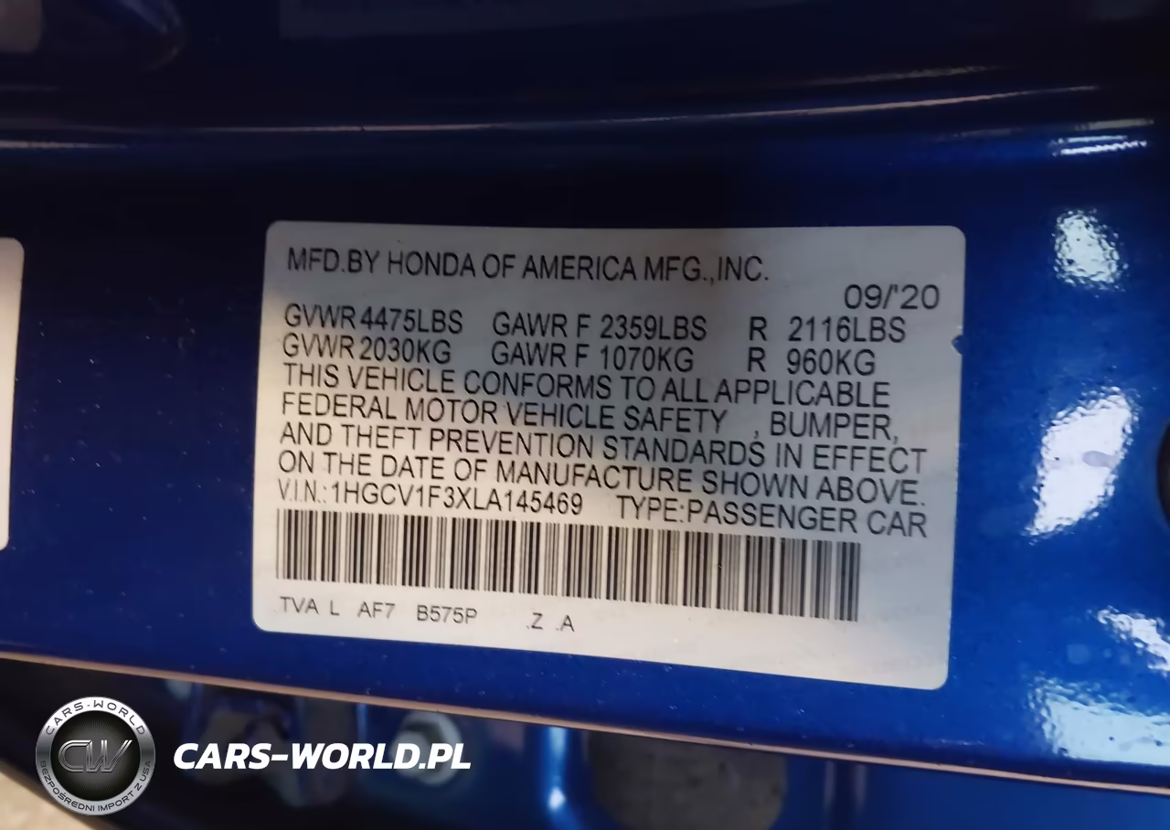 2020 Honda Accord Sport VIN:1HGCV1F3XLA145469 - 9