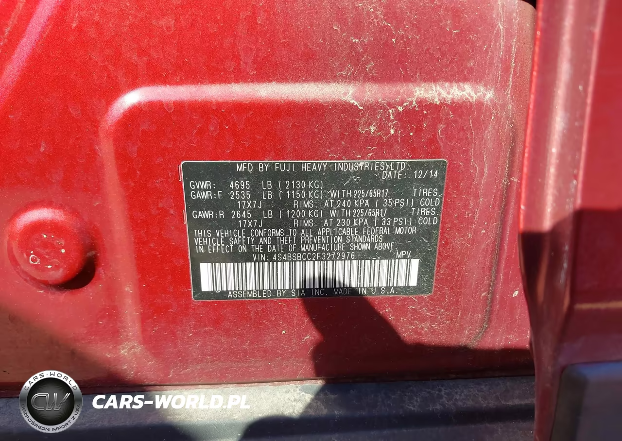2015 Subaru Outback 2.5I Premium VIN:4S4BSBCC2F3272976 - 9