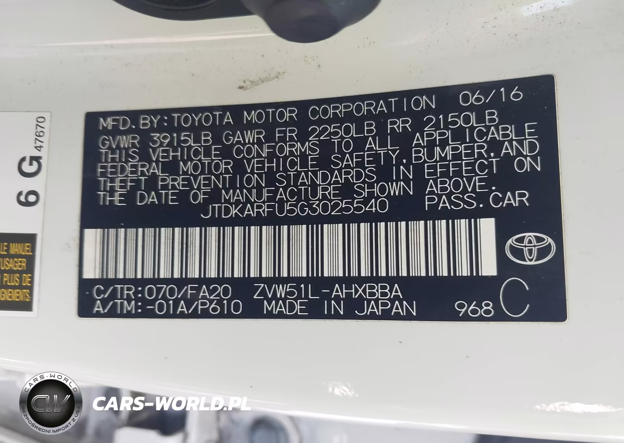 2016 Toyota Prius Two Eco VIN:JTDKARFU5G3025540 - 9