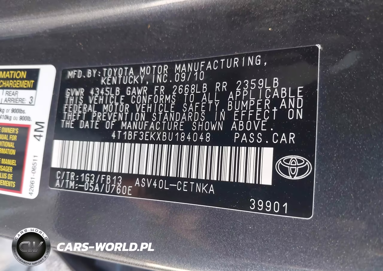 2011 Toyota Camry Le VIN:4T1BF3EKXBU184048 - 9