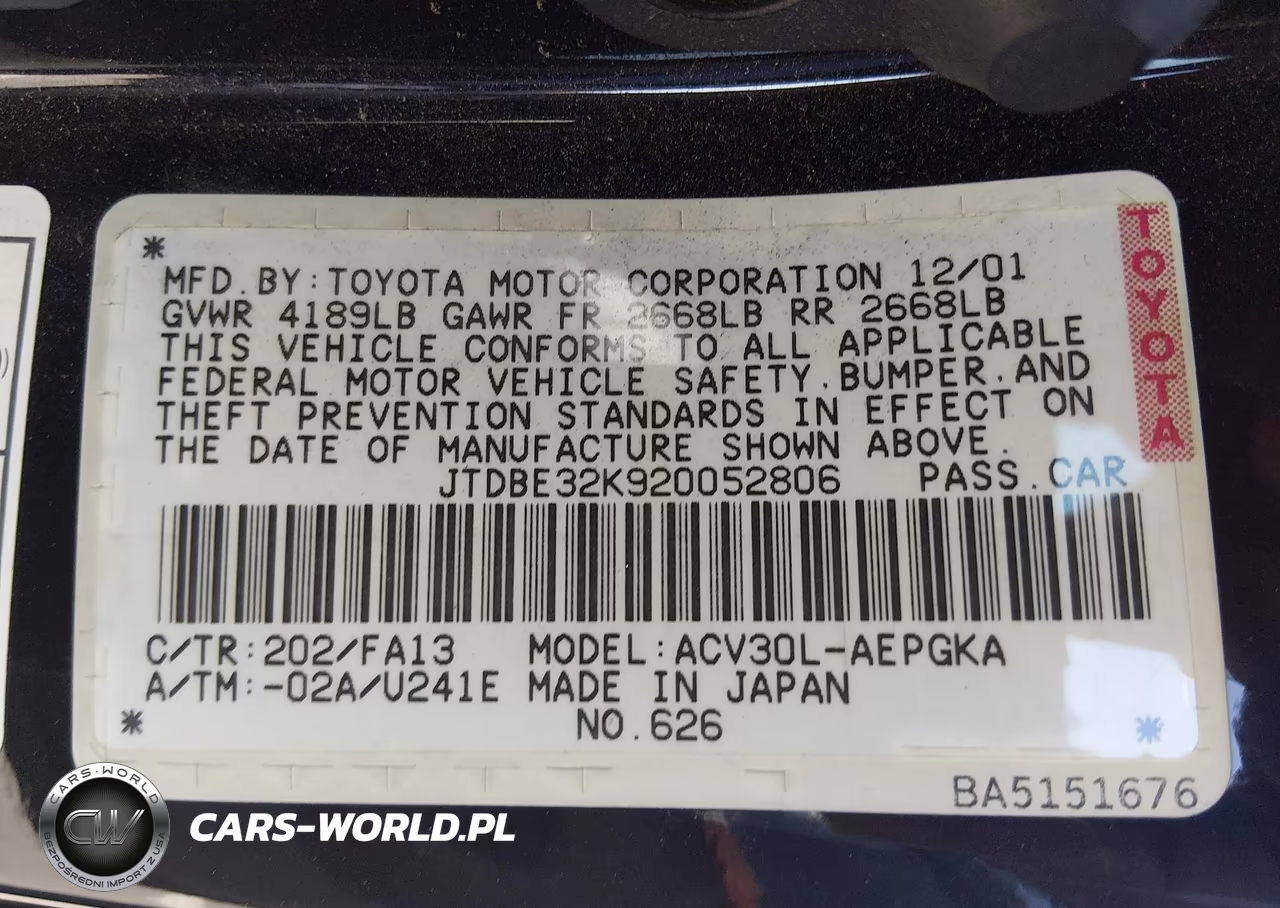 2002 Toyota Camry Xle VIN:JTDBE32K920052806 - 9