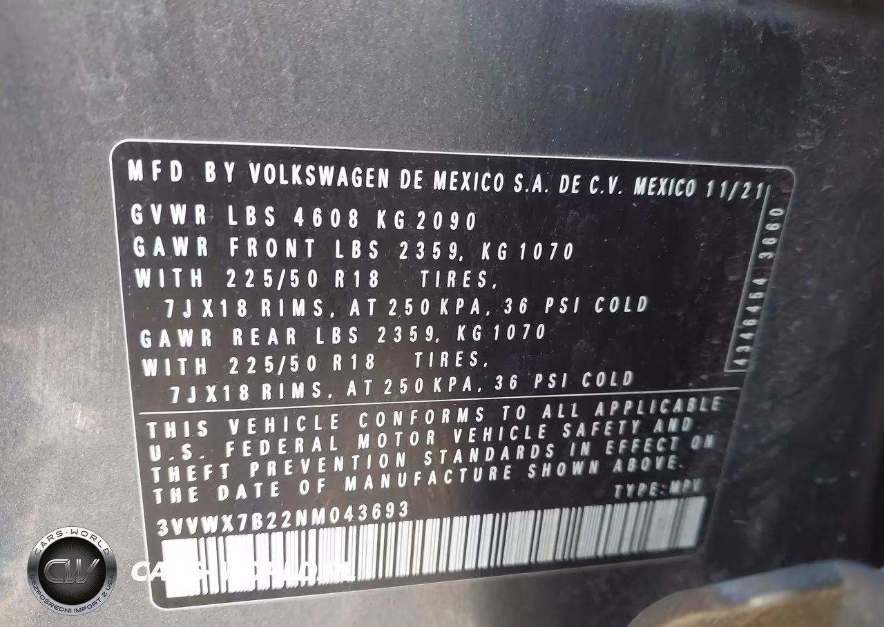 2022 Volkswagen Taos 1.5T Se VIN:3VVWX7B22NM043693 - 9