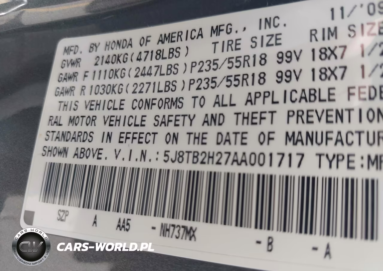 2010 Acura Rdx VIN:5J8TB2H27AA001717 - 9