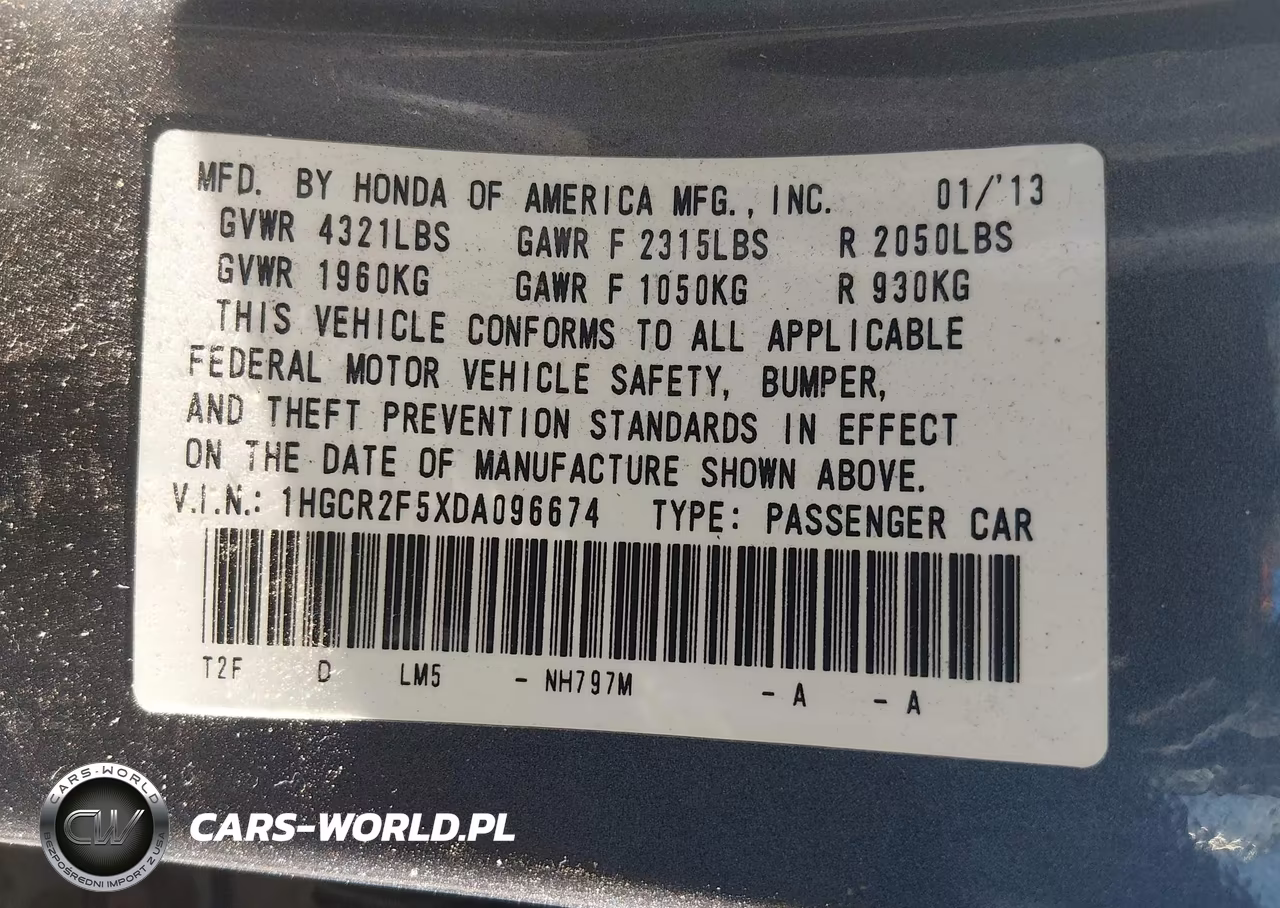 2013 Honda Accord Sport VIN:1HGCR2F5XDA096674 - 9